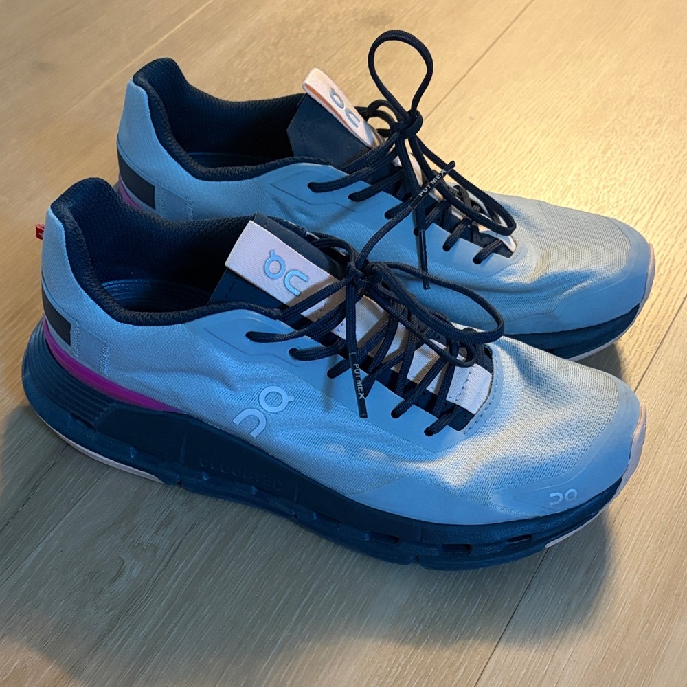 DC Light Blue Lace-Up Skate Sneakers with Navy and Pink Accents